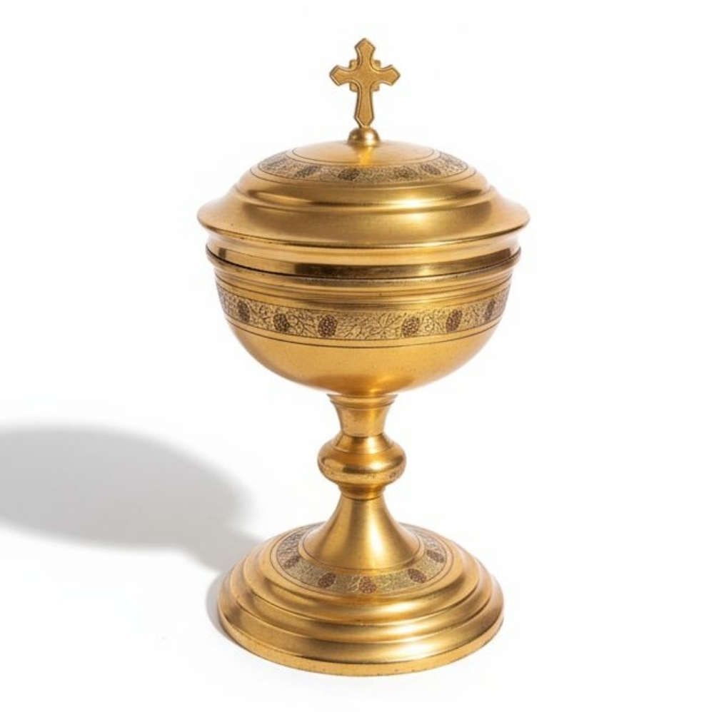 Beautiful EUC Antique Roman Catholic Sterling Cup Ciborium For Altar Grape Motif